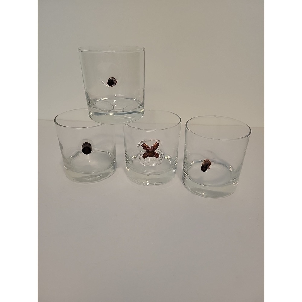 BenShot 11oz Rocks Glass with Real .308 Bullet Hand-Sculpted Whiskey Glass Set 4